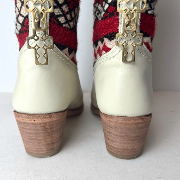 Cobra Society Handmade Alcazar Leather Wool Western Cowboy Boots Cream Red Sz 36 - Picture 5 of 12